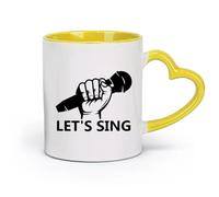 DEBINGY céramique Tasses en céramique pour café, lait, thé Let'S Sing Microphone Karaoké Musical （11oz/320ml） Cadeau humoristique pour les amateurs de café, les collègues et les amis Jaune