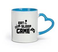 DEBINGY céramique Tasses en céramique pour café, lait, thé Tendance mode du jeu Eat Sleep （11oz/320ml） Cadeau humoristique pour les amateurs de café, les collègues et les amis Bleu