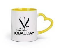 DEBINGY céramique Tasses en grès pour café, thé 9 novembre, journée d'Iqbal avec aiguille à stylo （11oz/320ml） Parfait pour les cuisines, restaurants et cafés, excellente idée cadeau Jaune