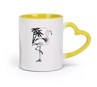 DEBINGY céramique Tasses en grès pour café, thé Flamant rose Oiseau Océan Palmiers Salle de jeux pour enfants （11oz/320ml） Pour le thé Café chaud Jaune