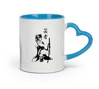 DEBINGY céramique Tasses en grès pour café, thé Geisha traditionnelle japonaise, épée de samouraï, anime （11oz/320ml） Utilisation au café ou au restaurant Bleu