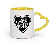 DEBINGY céramique Tasses en grès pour café, thé Mots Vin Pas Question Boutique de Vin Symbole de Cœur （11oz/320ml） Pour café, flocons d'avoine, thé, facile à nettoyer Jaune