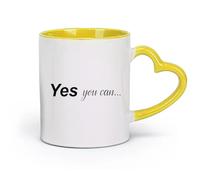 DEBINGY céramique Tasses en grès pour café, thé Oui, vous pouvez - Citations de motivation - Fitnesscenter （11oz/320ml） Pour le bureau et la maison Jaune