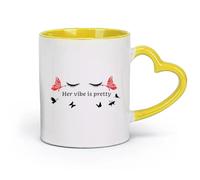 DEBINGY céramique Tasses en grès pour café, thé Son tempérament est magnifique Cils papillon Devise inspirante （11oz/320ml） Pour le bureau et la maison Jaune