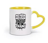 DEBINGY céramique Tasses en grès pour café, thé Tatouage du slogan « No Pain No Gain » pour centre de fitness （11oz/320ml） Pour thé, chocolat chaud Jaune