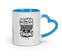 DEBINGY céramique Tasses en grès pour café, thé Tatouage du slogan « No Pain No Gain » pour centre de fitness （11oz/320ml） Pour thé, chocolat chaud Bleu