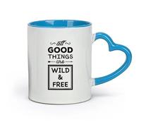 DEBINGY céramique Tasses en grès pour café, thé Toutes les bonnes choses Citations inspirantes Wild And Free （11oz/320ml） Pour expresso, service à thé Bleu