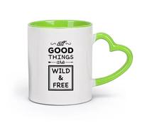 DEBINGY céramique Tasses en grès pour café, thé Toutes les bonnes choses Citations inspirantes Wild And Free （11oz/320ml） Pour expresso, service à thé Vert