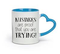 DEBINGY céramique Tasses en grès pour café, thé Une erreur de texte de motivation prouve que vous essayez （11oz/320ml） Idéal pour la maison, le bureau, les cafés, idées cadeaux Bleu