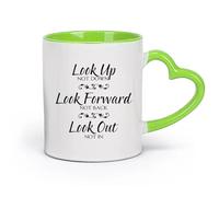 DEBINGY céramique Tasses en porcelaine Regardez vers le haut et regardez vers l'avenir. Citations inspirantes. Règles pour les adolescents. （11oz/320ml） Café ou cadeau Vert