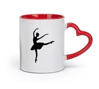 DEBINGY céramique Tasses en porcelaine silhouette de danseuse de ballet en saut ou en pose tip yoe à plat （11oz/320ml） Lave-vaisselle et micro-ondes Rouge