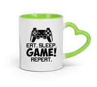 DEBINGY céramique Tasses et tasses tendance Manette de jeu vidéo Eat Sleep Game Référence répétée （11oz/320ml） Lave-vaisselle et micro-ondes, pour le bureau et la maison Vert