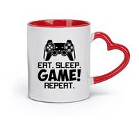 DEBINGY céramique Tasses et tasses tendance Manette de jeu vidéo Eat Sleep Game Référence répétée （11oz/320ml） Lave-vaisselle et micro-ondes, pour le bureau et la maison Rouge