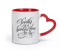 DEBINGY céramique Tasses personnalisées Citation familiale Ensemble est un bel endroit Calligraphie manuscrite Salle familiale （11oz/320ml） Lave-vaisselle Rouge