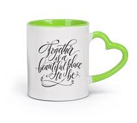 DEBINGY céramique Tasses personnalisées Citation familiale Ensemble est un bel endroit Calligraphie manuscrite Salle familiale （11oz/320ml） Lave-vaisselle Vert