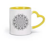 DEBINGY céramique Tasses personnalisées élément de conception artistique abstrait de mandala décoratif rond （11oz/320ml） Pour hommes et femmes Jaune