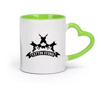 DEBINGY céramique Tasses personnalisées Logo de studio de tatouage, identité commerciale, boutique, machines-outils de tatouage （11oz/320ml） Café ou cadeau Vert