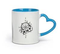 DEBINGY céramique Tasses pour la maison et le bureau Beauté Boho Floral Roses des Vents Voyage Camping Explorer （11oz/320ml） Pour la maison et le bureau Bleu