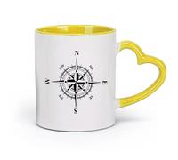 DEBINGY céramique Tasses pour la maison et le bureau Camping-car d'aventure Charles Compass Rose au plafond （11oz/320ml） Pour thé, chocolat chaud Jaune