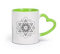 DEBINGY céramique Tasses pour la maison et le bureau Cube de Métatron Étoile sacrée Tétraèdre Feu Terre Air Eau Univers （11oz/320ml） Pour expresso Vert