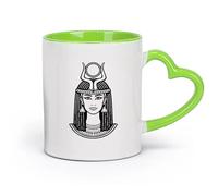 DEBINGY céramique Tasses pour la maison et le bureau Déesse égyptienne antique Reine égyptienne Néfertiti Cléopâtre （11oz/320ml） Restaurant, bureau Vert