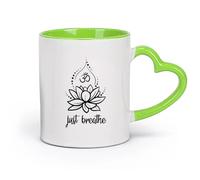 DEBINGY céramique Tasses pour la maison et le bureau Just Breathe Lotus OM Salle de méditation Studio de yoga （11oz/320ml） Boissons chaudes, expresso Vert