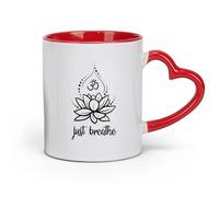 DEBINGY céramique Tasses pour la maison et le bureau Just Breathe Lotus OM Salle de méditation Studio de yoga （11oz/320ml） Boissons chaudes, expresso Rouge