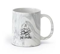 DEBINGY céramique Tasses pour la maison et le bureau Just Breathe Lotus OM Salle de méditation Studio de yoga （11oz/320ml） Boissons chaudes, expresso Marmorschwarz