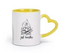 DEBINGY céramique Tasses pour la maison et le bureau Just Breathe Lotus OM Salle de méditation Studio de yoga （11oz/320ml） Boissons chaudes, expresso Jaune