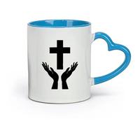 DEBINGY céramique Tasses pour la maison et le bureau Mains croisées en prière Priez Dieu Jésus-Christ Christianisme （11oz/320ml） Café ou cadeau Bleu