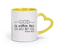 DEBINGY céramique Tasses pour la maison et le bureau Psaume 46:5 Avec Dieu dans son cœur, elle ne faillira pas （11oz/320ml） Pour hommes et femmes Jaune