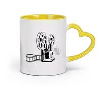 DEBINGY céramique Tasses tendance pour thé et café Cinéma Rétro Caméra Caméra Caméscope Projecteur Théâtre （11oz/320ml） Pour la maison et le bureau Jaune