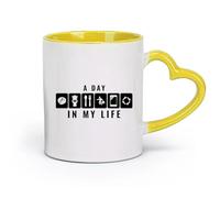 DEBINGY céramique Verres en céramique pour la maison conception de symboles d'une journée dans ma vie （11oz/320ml） Bureau, maison, café, lave-vaisselle et micro-ondes Jaune