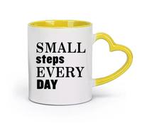 DEBINGY céramique Verres en céramique pour la maison Faites un petit pas chaque jour Citations inspirantes （11oz/320ml） Pour le bureau et la maison Jaune