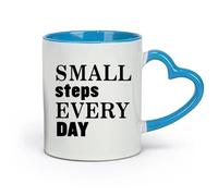 DEBINGY céramique Verres en céramique pour la maison Faites un petit pas chaque jour Citations inspirantes （11oz/320ml） Pour le bureau et la maison Bleu