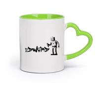 DEBINGY céramique Verres en céramique pour la maison Robot à code-barres Graffiti Street Chambre d'enfant Jeu （11oz/320ml） Lave-vaisselle et micro-ondes Vert