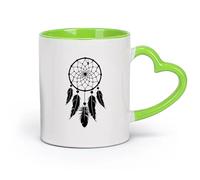 DEBINGY Coffret cadeau pour tasse à latte avec anse Attrape-rêves, attrape-lune et plumes （11oz/320ml） Cadeau humoristique pour les amateurs de café, les collègues et les amis Vert
