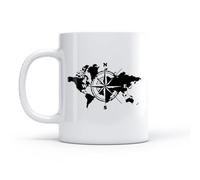 DEBINGY Coffret cadeau pour tasse à latte avec anse Boussole Carte du monde Voyage Aventure （11oz/320ml） Bureau, maison, café, lave-vaisselle et micro-ondes