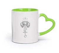 DEBINGY Coffret cadeau pour tasse à latte avec anse Fleur de méditation Mandala Lotus （11oz/320ml） Parfait pour les cuisines, restaurants et cafés, excellente idée cadeau Vert