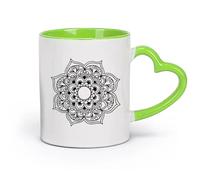 DEBINGY Coffret cadeau pour tasse à latte avec anse Motif bohème marocain Mandala Lotus （11oz/320ml） Pour café, soupe, thé, lait, latte, chocolat chaud, pour femmes et hommes Vert