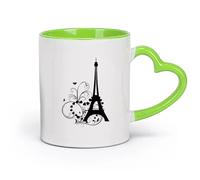 DEBINGY Coffret cadeau pour tasse à latte avec anse Tour Enfants Paris Coeur Papillon Romance （11oz/320ml） Tasses à café en pour la maison ou le travail Vert