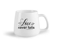 DEBINGY Fruta de cerámica Taza de Café de Cerámica El amor nunca falla 1 Corintios 13:8 Versículo bíblico religioso （14oz/400ml） Para café, avena, té, fácil de limpiar