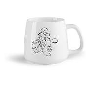DEBINGY Fruta de cerámica Taza de Café Dibujo de una sola línea de planta, rostro, baño, salón de belleza, línea abstracta, escultura femenina, retrato （14oz/400ml） Para hombres y mujeres