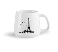 DEBINGY Fruta de cerámica Tazas blancas Adornos de la Torre Eiffel francesa, noche, luna, pájaros, hermosos paisajes （14oz/400ml） Para hombres y mujeres