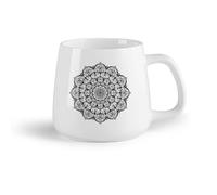 DEBINGY Fruta de cerámica Tazas blancas Elemento de diseño arabesco de arte de mandala circular abstracto （14oz/400ml） Regalo único de oficina para mujeres y hombres