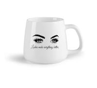 DEBINGY Fruta de cerámica Tazas blancas Frases de salón de belleza de pestañas. Frases de que las pestañas lo hacen todo mejor. Maquillaje de ojos. （14oz/400ml） Para el hogar y la oficina