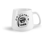 DEBINGY Fruta de cerámica Tazas blancas Un glifo de una mochila escolar con tipografía lista para aprender. （14oz/400ml） Ideal para el hogar, la oficina, cafeterías, ideas de regalo