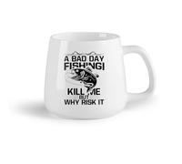 DEBINGY Fruta de cerámica Tazas blancas Un mal día de pesca me mata, pero ¿por qué arriesgarme? Tipografía gráfica de pesca. （14oz/400ml） Para cafetería o regalo