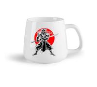 DEBINGY Fruta de cerámica Tazas blancas Una silueta cautivadora de un guerrero samurái con la espada desenvainada y lista. （14oz/400ml） Apto para lavavajillas
