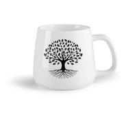 DEBINGY Fruta de cerámica Tazas con Asas Cómodas Logotipo abstracto del árbol de la vida: roble con raíces （14oz/400ml） Oficina, hogar, cafetería, apto para lavavajillas y microondas